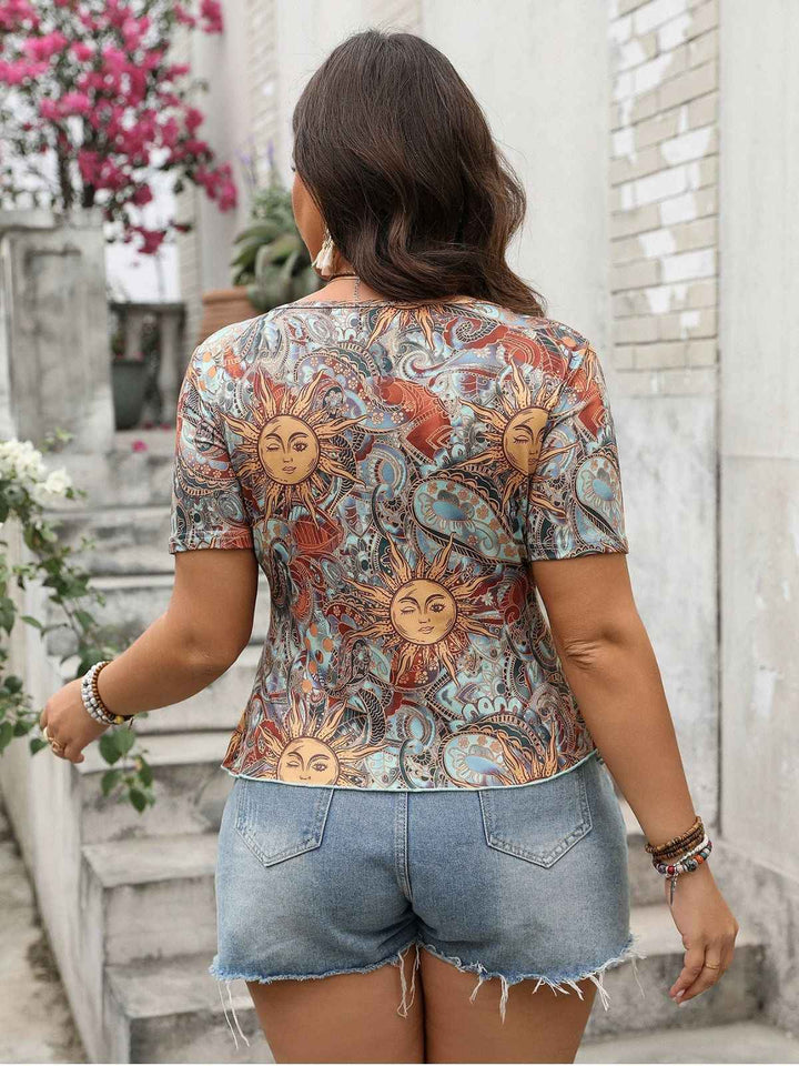 Multicolor 1970S Boho Sun Print Bow Front Top - vintage fashion, retro style