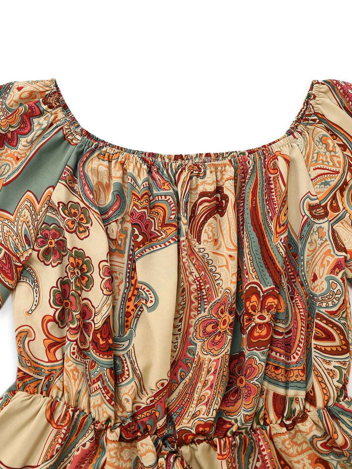 Multicolor 1970s Bohemian Off-Shoulder Romper - vintage jumpsuit, retro fashion