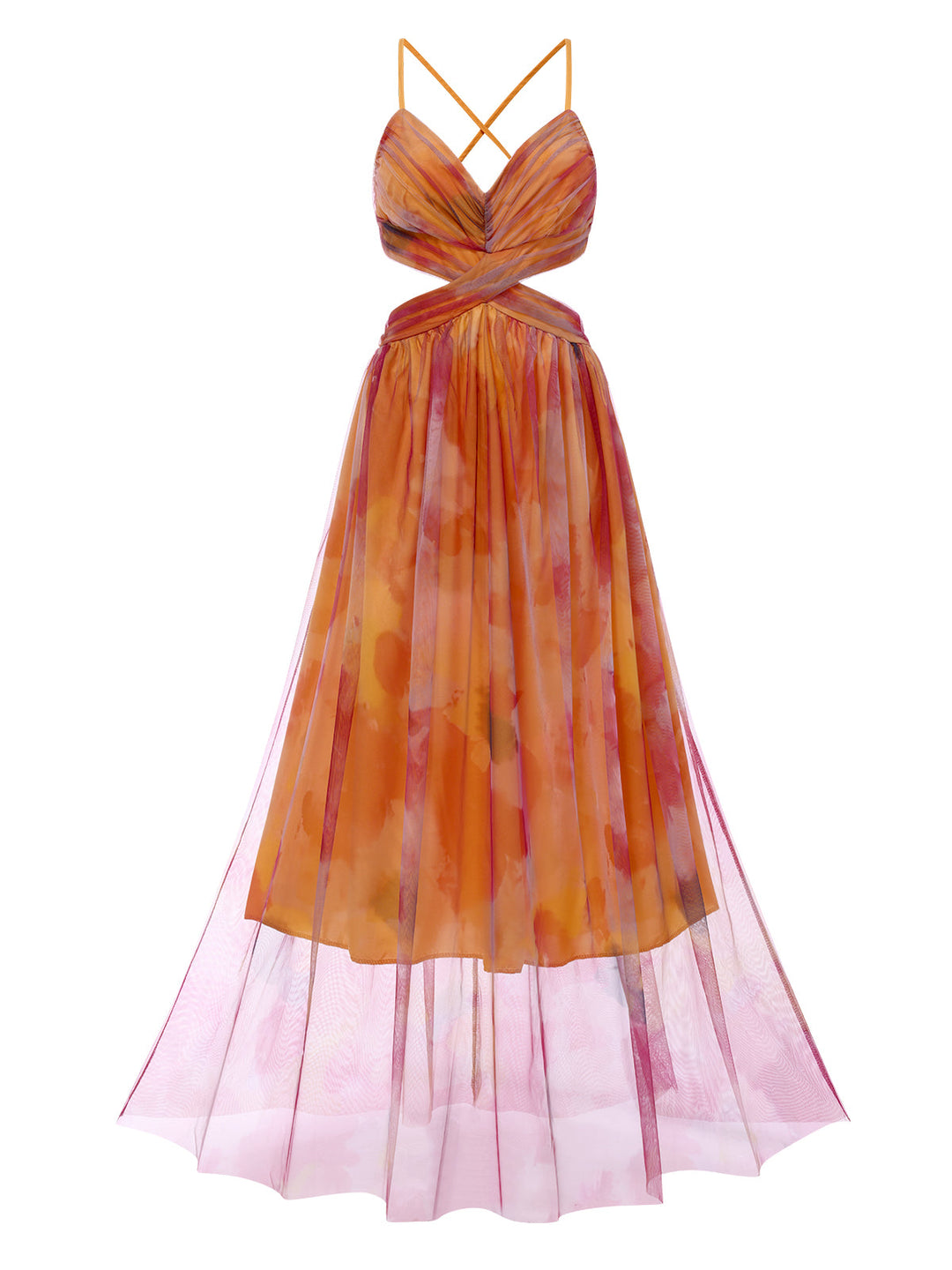 She slips into this Multicolor 1970s Bohemian Tie-Back Floral Mesh Dress and suddenly it&