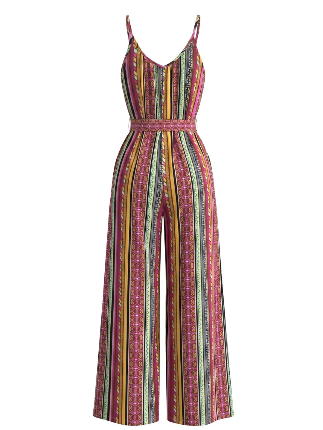 Multicolor 1950s Vintage Floral Striped Jumpsuit