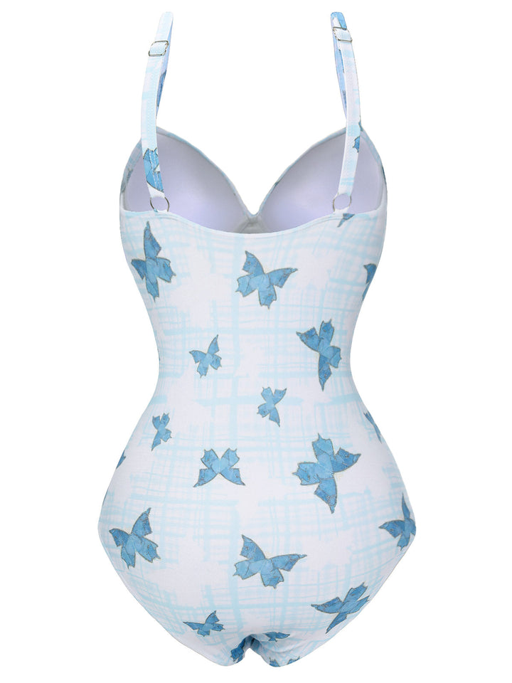 Multicolor 1970s Butterfly Bow Strap Swimsuit — because 1970s glamour never goes out of style