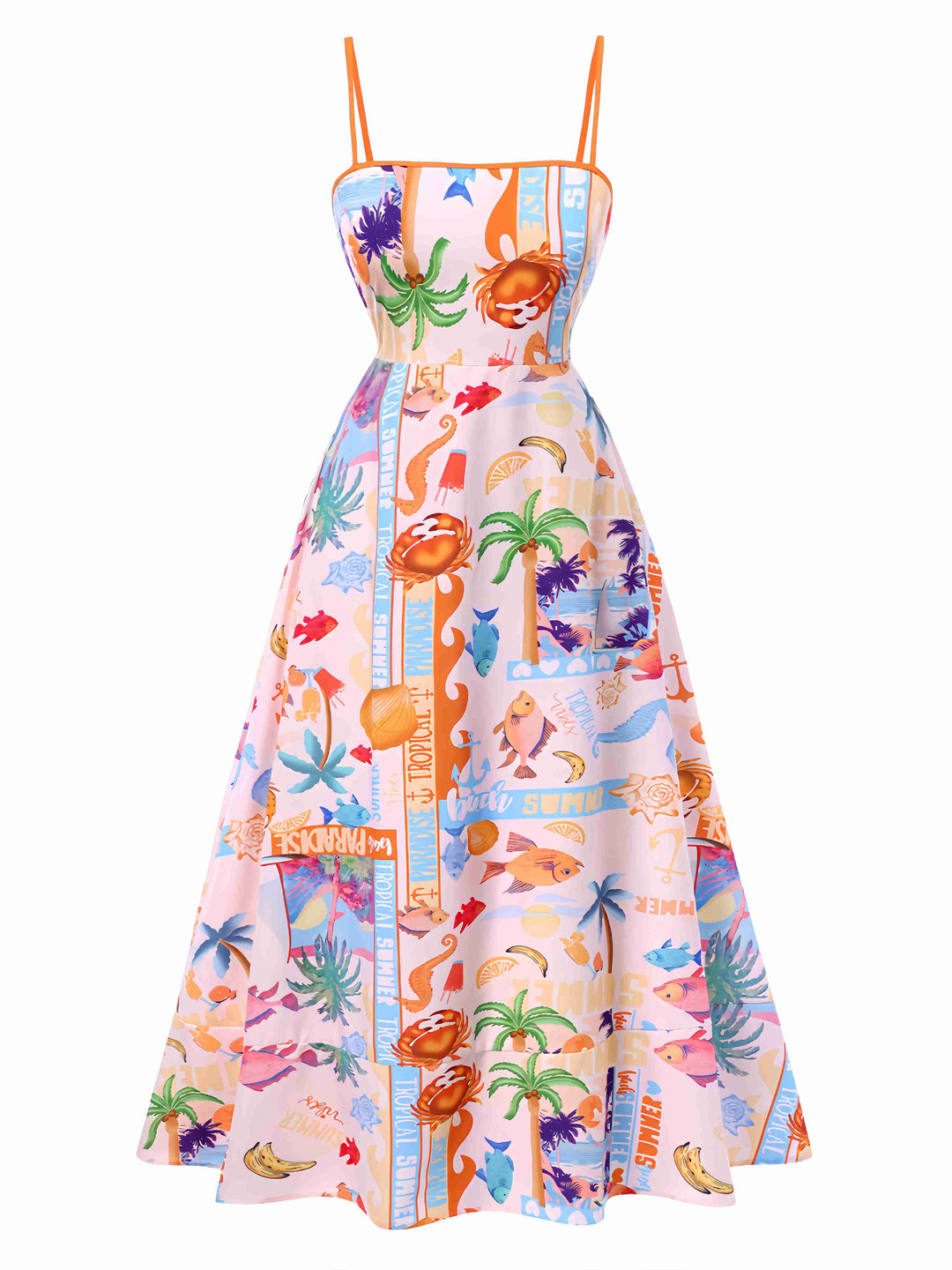She slips into this Multicolor 1970s Ocean Live Suspender Maxi Dress and suddenly it&