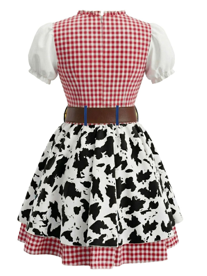 Multicolor 1970s Plaid Bats Cow Skin Patchwork Dress - vintage dress, retro fashion for vintage lovers