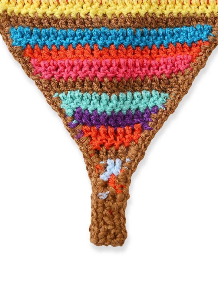 Multicolor 1970s Striped Tassel Crochet Halter Bikini Set | vintage swimwear, retro swimsuit, pin-up style - perfect for retro fashion enthusiasts