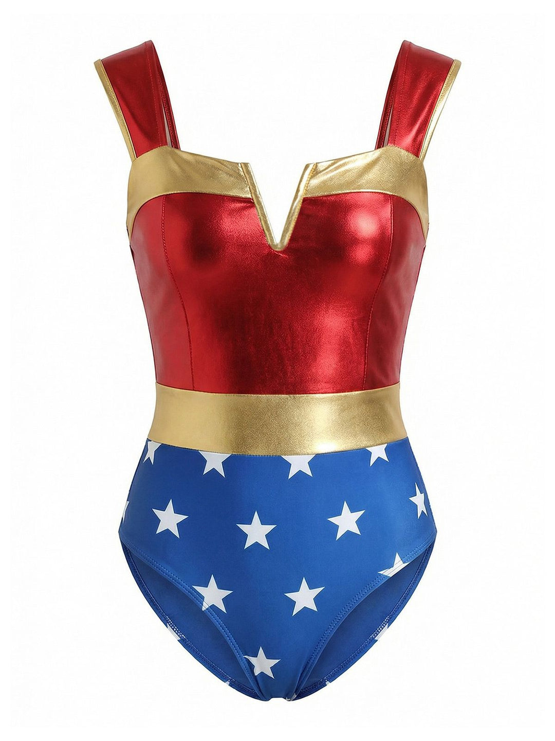 [Pre-Sale] Multicolor Wonder Woman Star Print One-Piece Swimsuit, vintage swimsuit, swimwear - perfect for women who love vintage and retro fashion