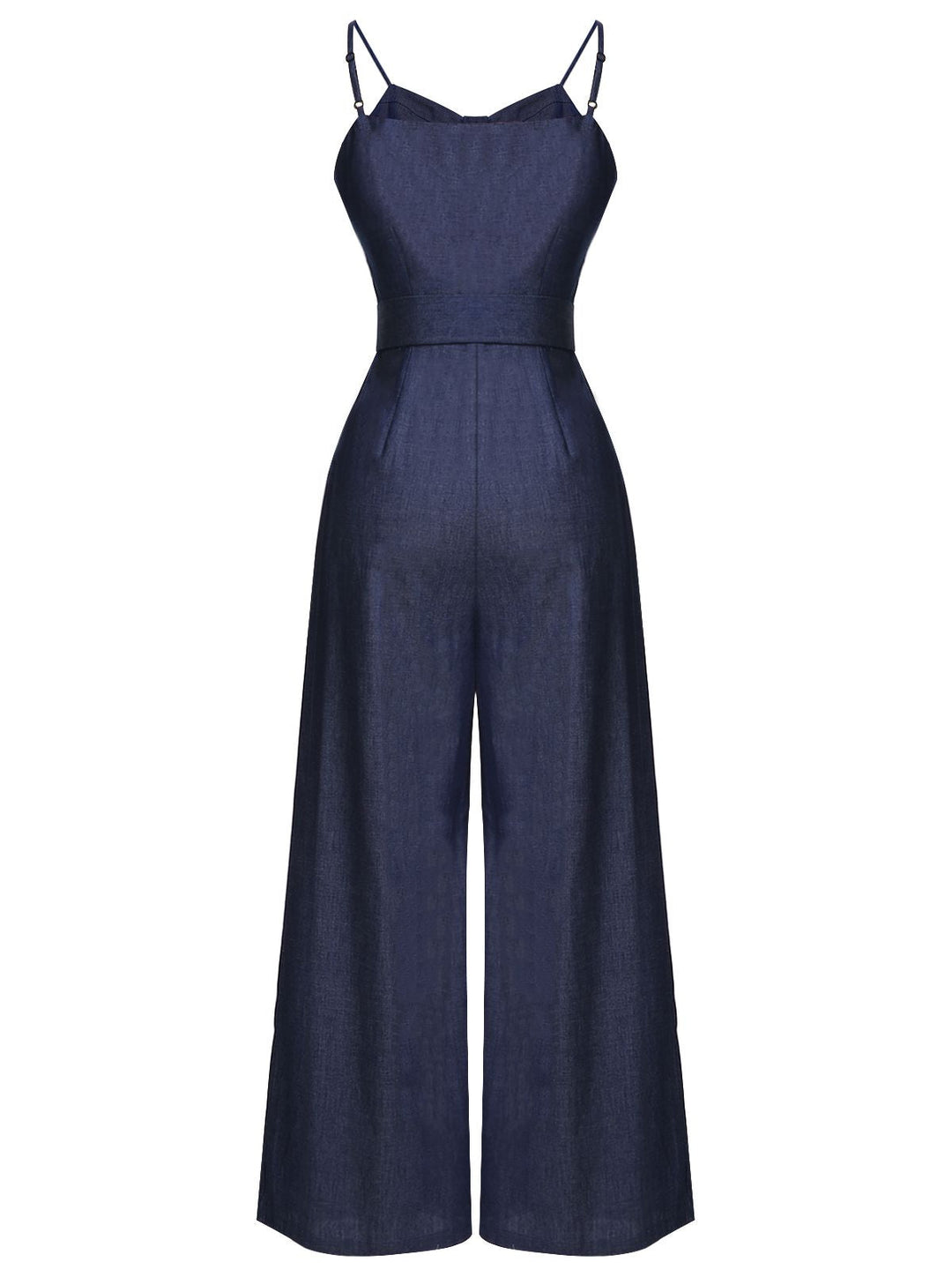 Navy Blue 1930s Cowboy Solid Strap Jumpsuit — vintage elegance for the modern woman