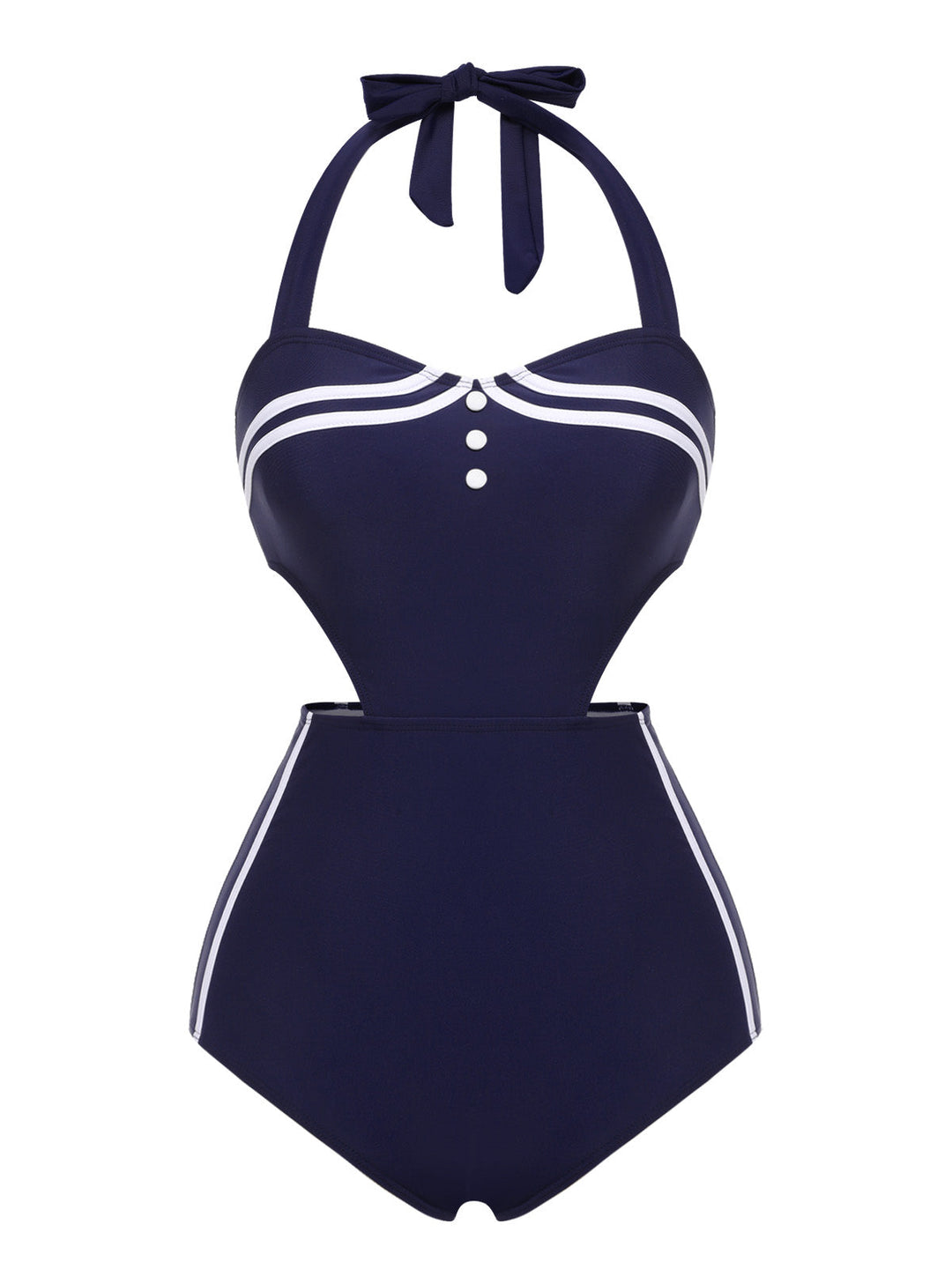 Navy Blue 1930s Halter One-piece Swimsuit — vintage elegance for the modern woman
