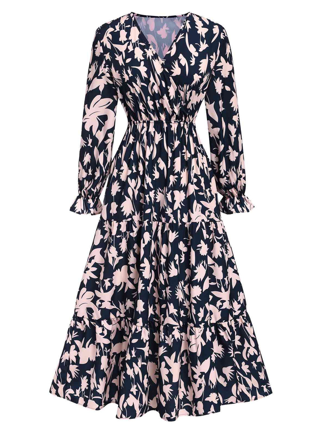 She slips into this Navy Blue 1930s V-Neck Floral Dress and suddenly it&