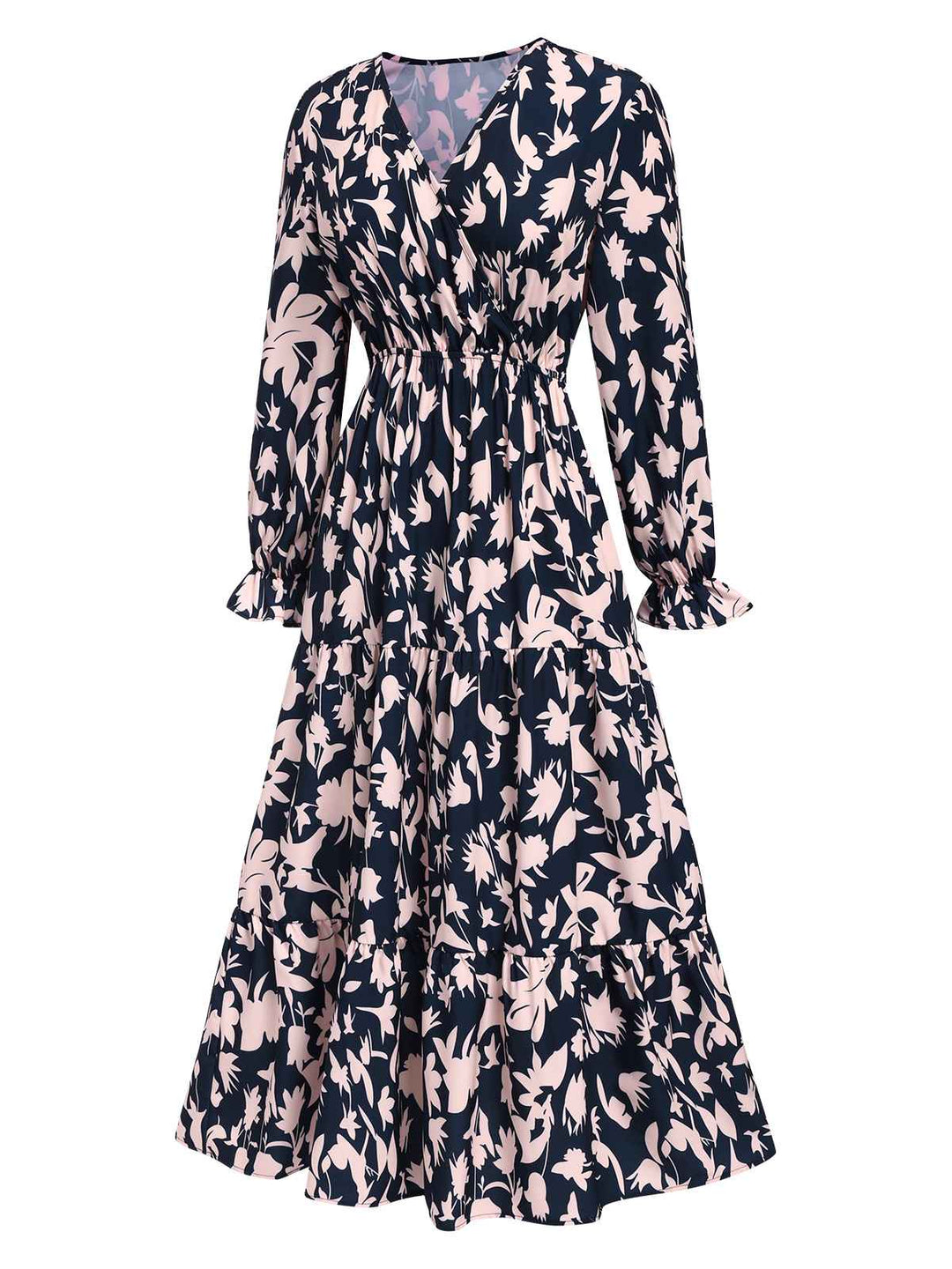 Navy Blue 1930s V-Neck Floral Dress, vintage dress, retro fashion, floral print - perfect for women who love vintage and retro fashion