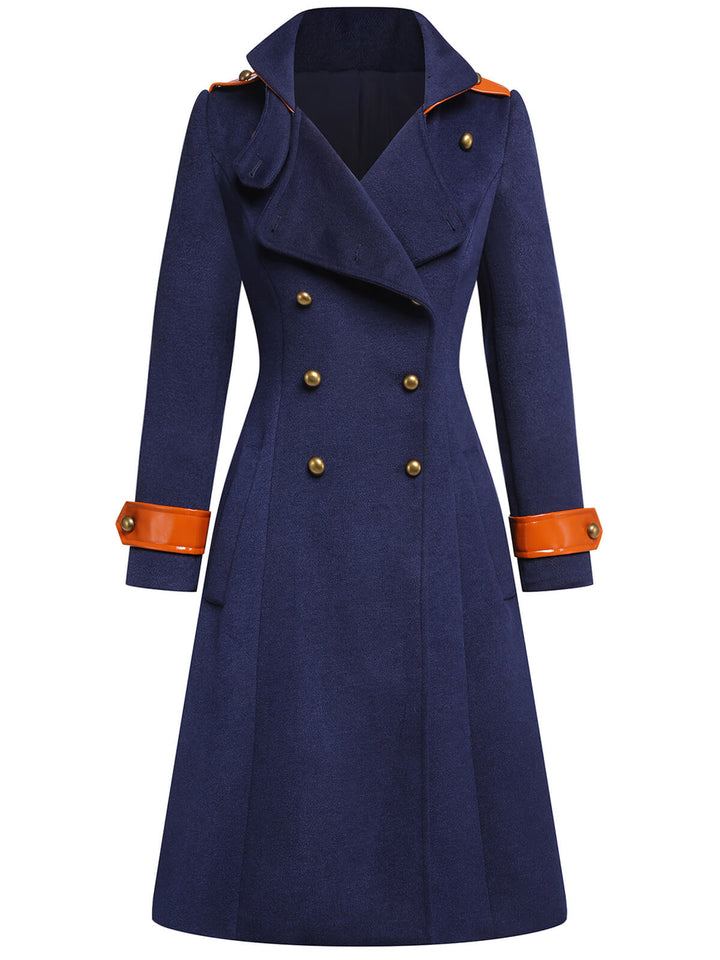 Navy Blue 1940s Patchwork Button Coat - vintage fashion, style
