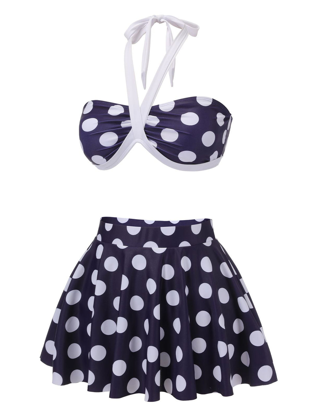Navy Blue Polka Dot Halter Swimsuit: timeless style reimagined