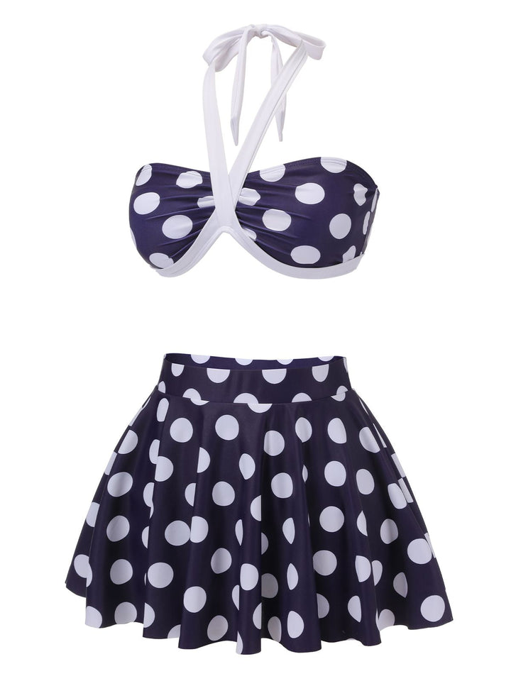 Navy Blue Polka Dot Halter Swimsuit: timeless style reimagined