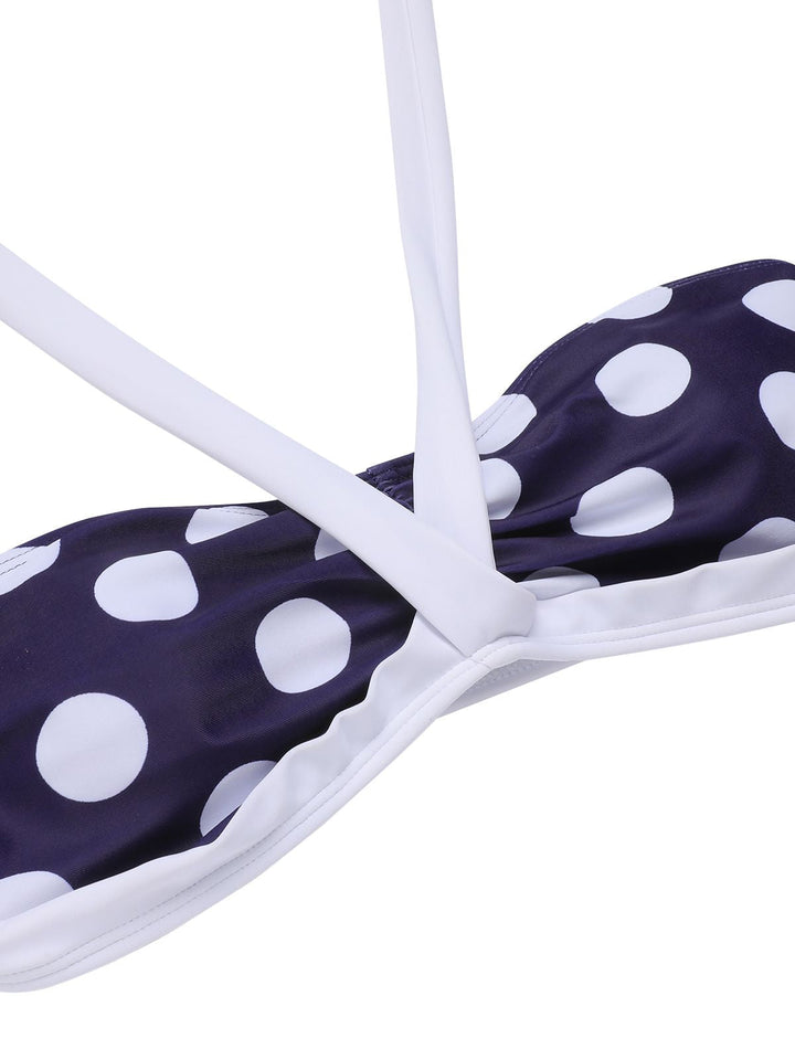 Navy Blue Polka Dot Halter Swimsuit: timeless style reimagined