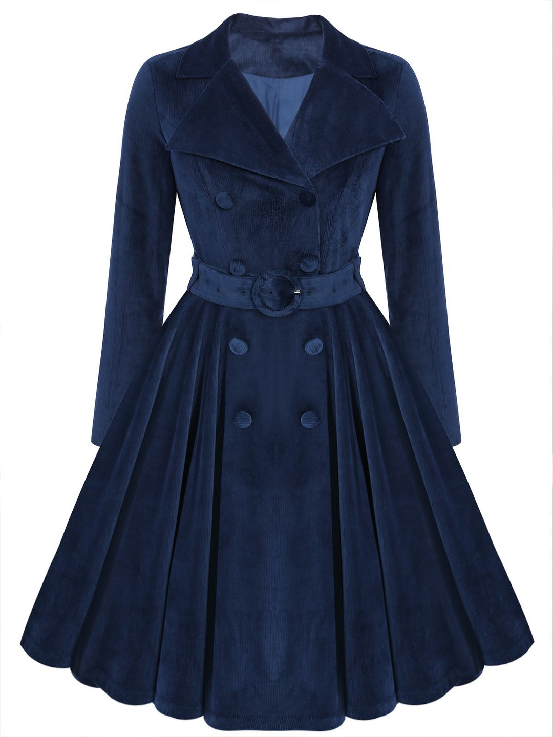 Navy Blue 1950s Corduroy Long Coat - vintage fashion, style