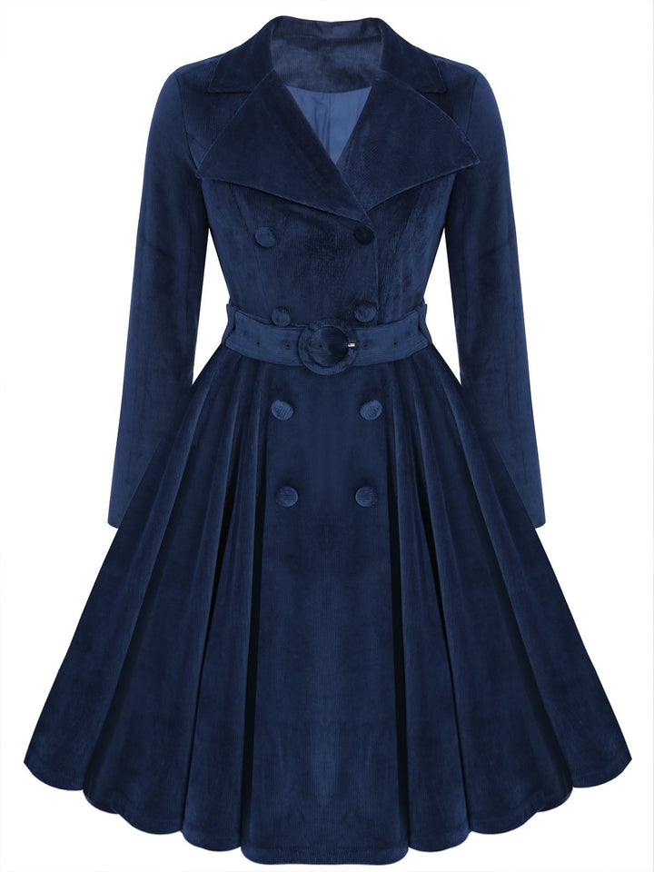 Navy Blue 1950s Corduroy Long Coat - vintage fashion, style