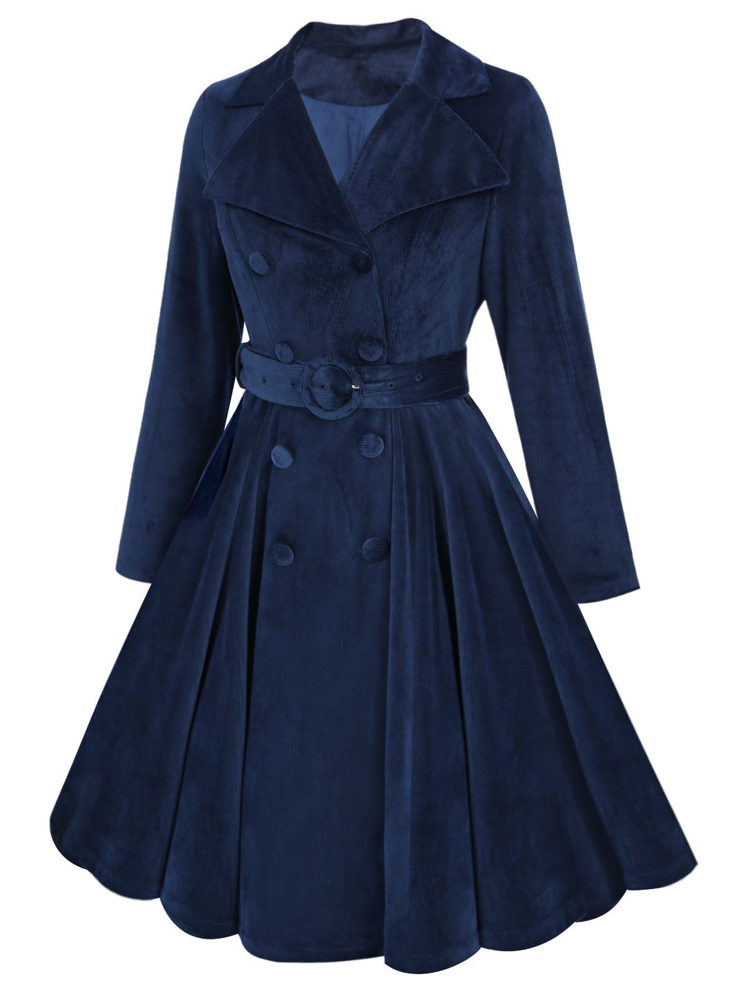 Navy Blue 1950s Corduroy Long Coat - vintage fashion, style