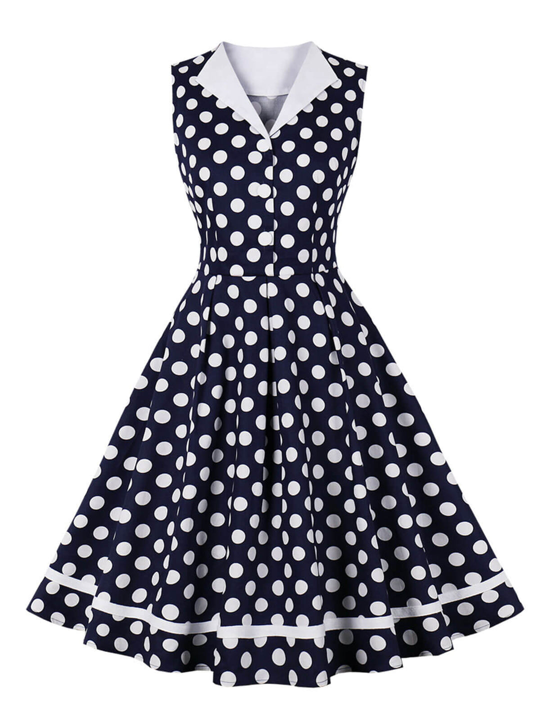 Navy Blue 1950s Polka Dots Lapel Dress: where 1950s romance meets her modern spirit