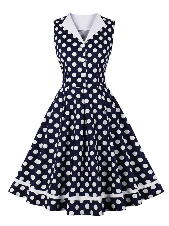 Navy Blue 1950s Polka Dots Lapel Dress: where 1950s romance meets her modern spirit