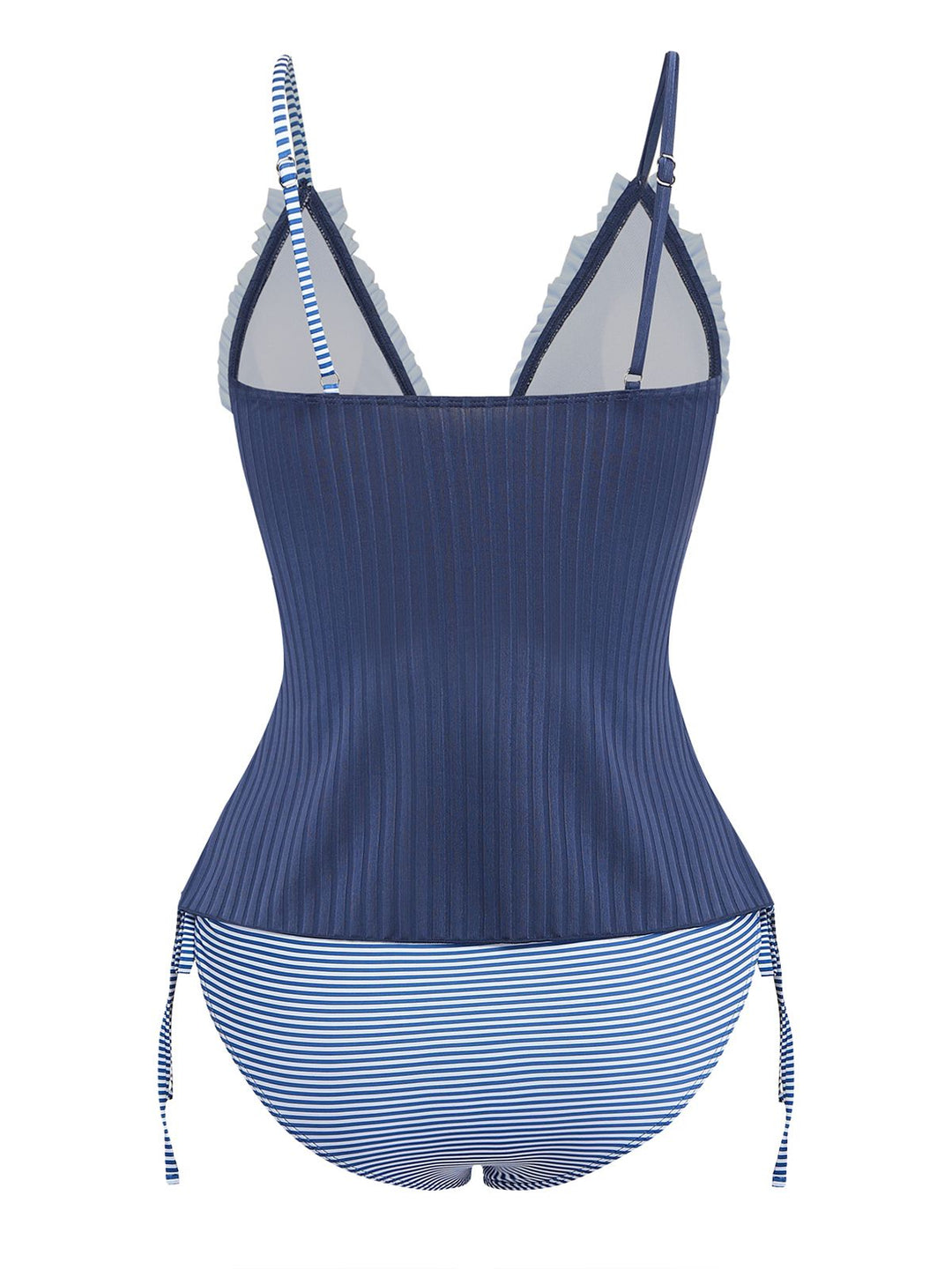 Navy Blue 1950s Ruffled Striped Tie Front Tankini Set | vintage fashion, retro style, classic elegance - perfect for retro fashion enthusiasts