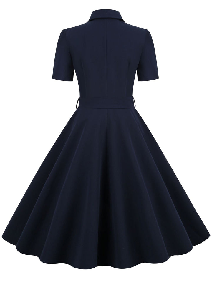 Navy Blue 1950s Solid Belt Swing Dress: timeless style reimagined