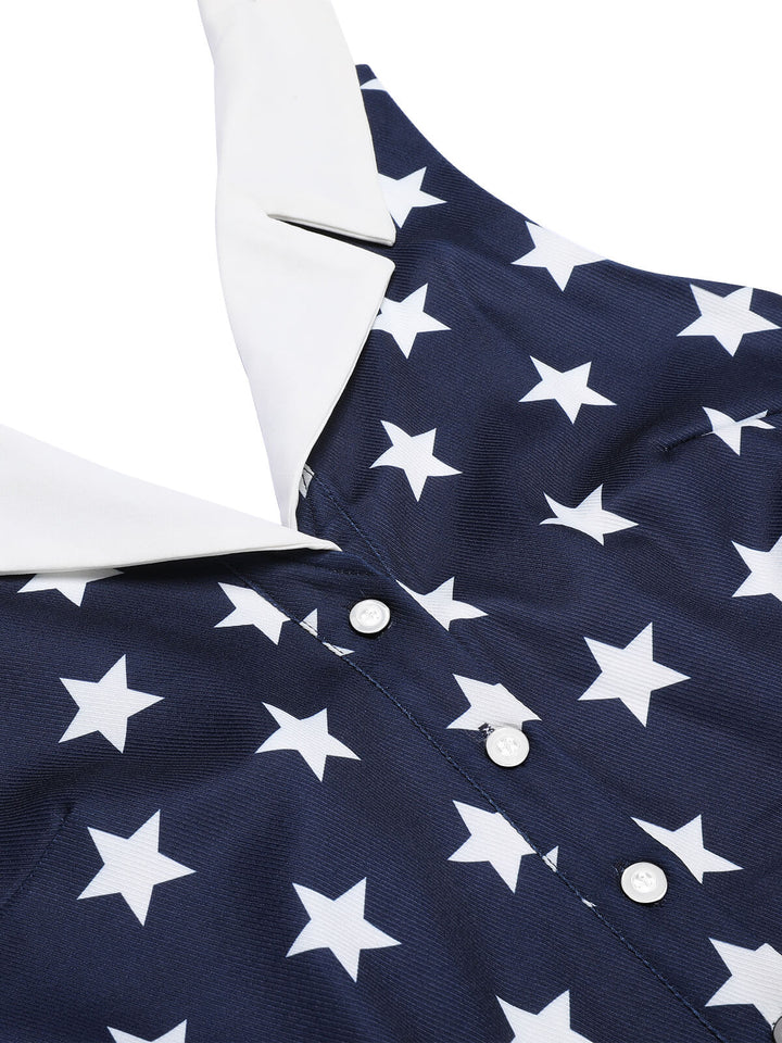 Navy Blue 1950s Stars Lapel Vintage Romper, vintage romper, retro jumpsuit - perfect for women who love vintage and retro fashion
