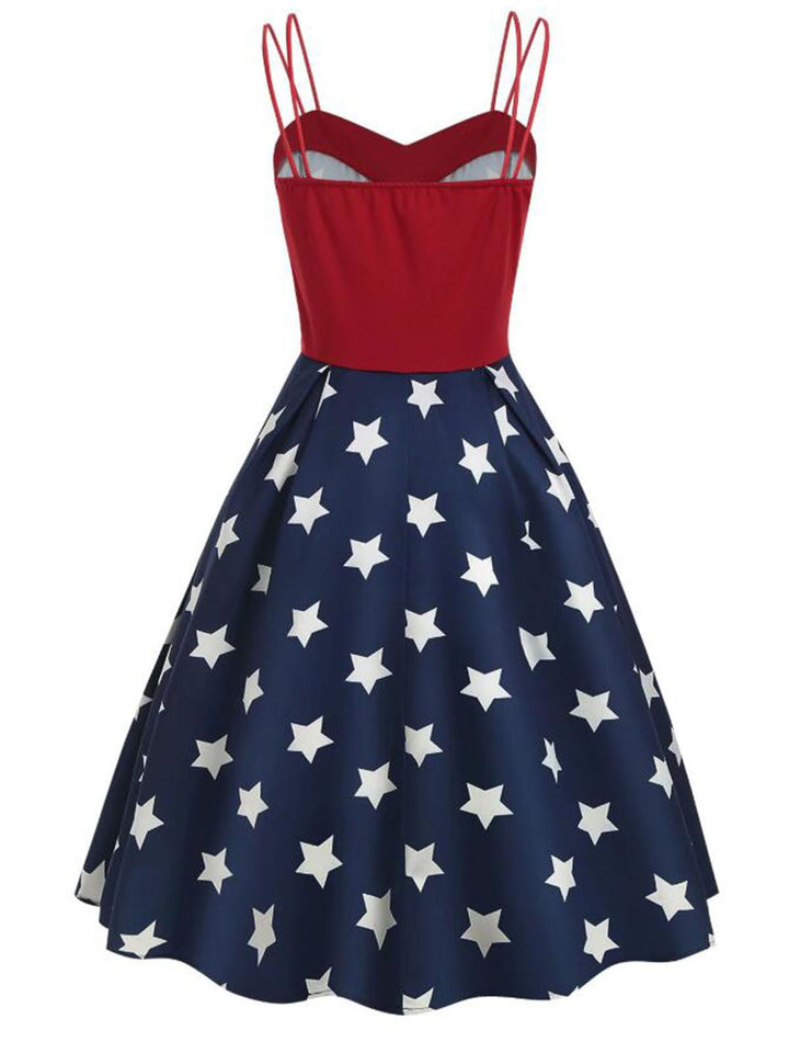 Navy Blue 1950s Stars Spaghetti Strap Dress — vintage elegance for the modern woman