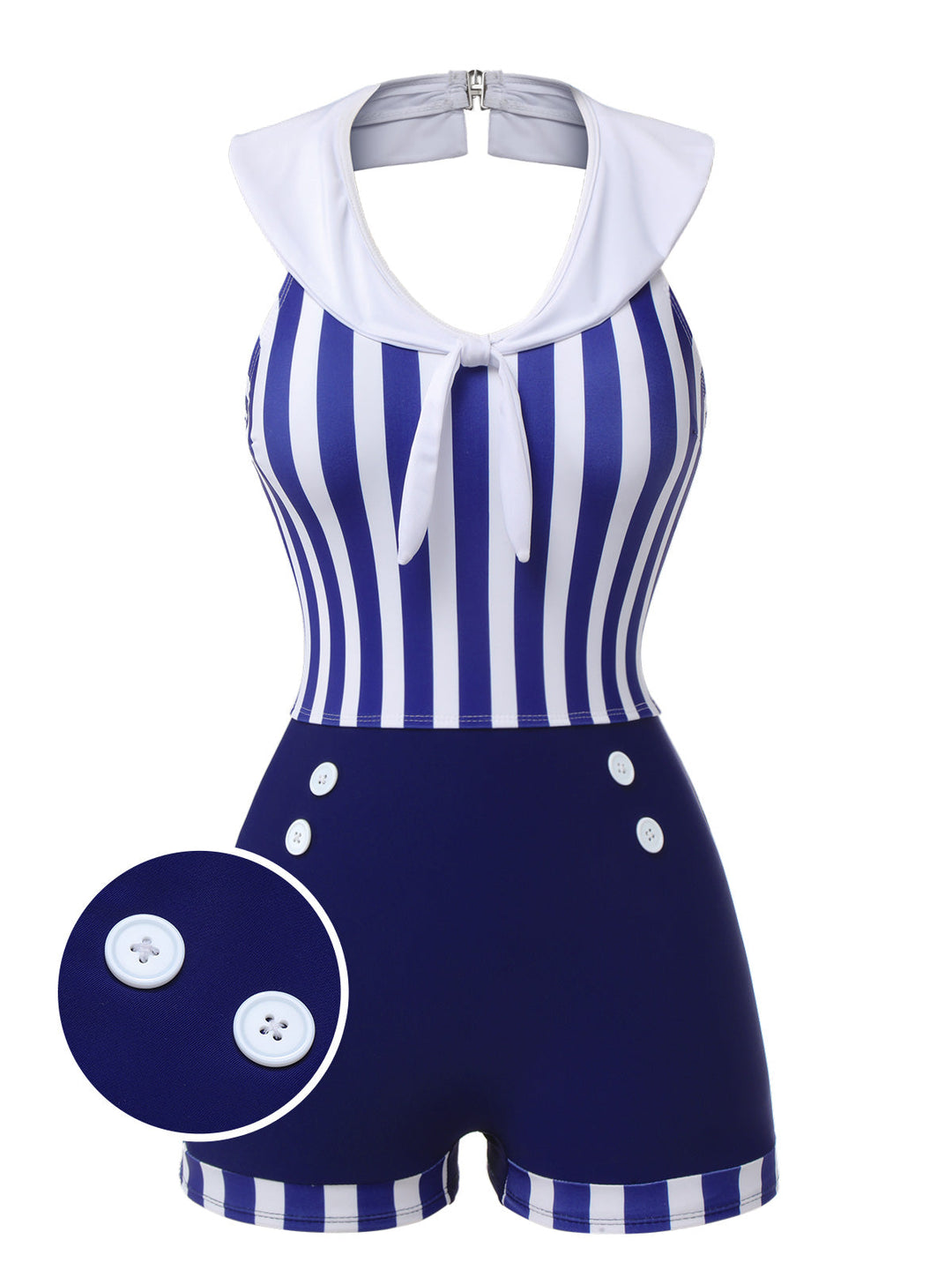 Navy Blue Striped Navy Collar Swimsuit, vintage swimsuit, swimwear - perfect for women who love vintage and retro fashion