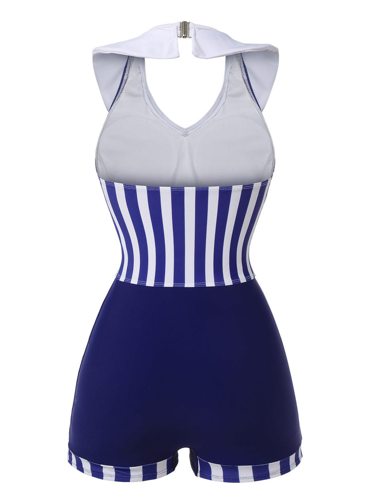 Navy Blue Striped Navy Collar Swimsuit, vintage swimsuit, swimwear - perfect for women who love vintage and retro fashion