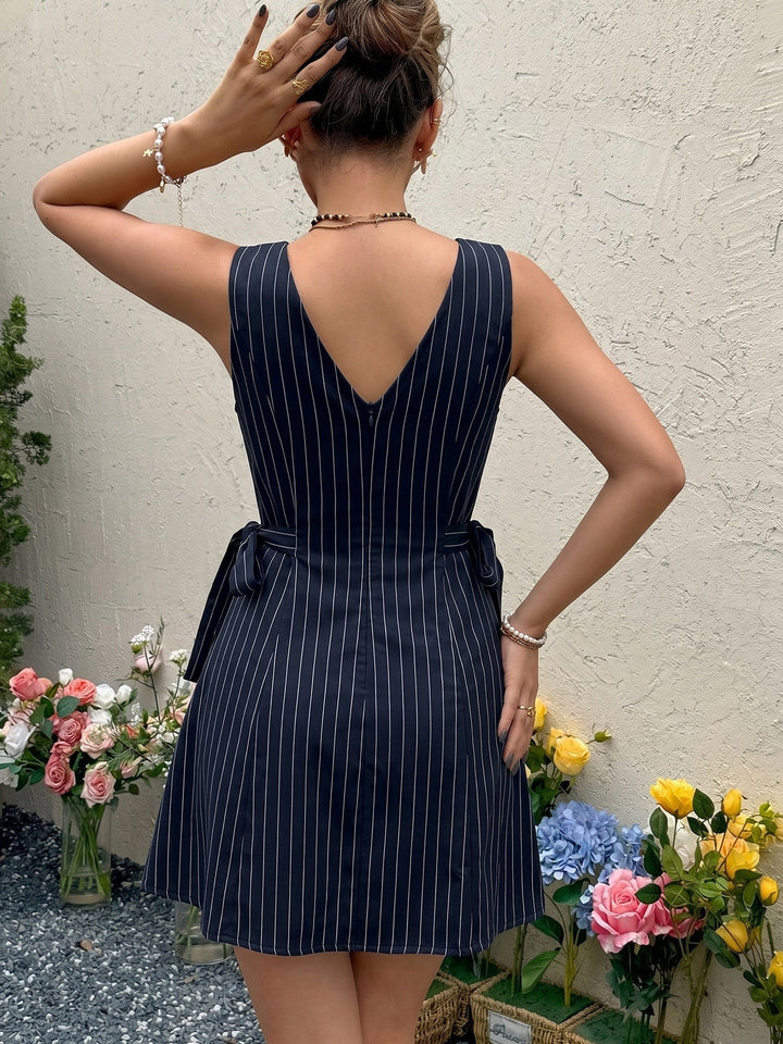 Navy Blue 1960s Striped Vintage Classic Dress 6