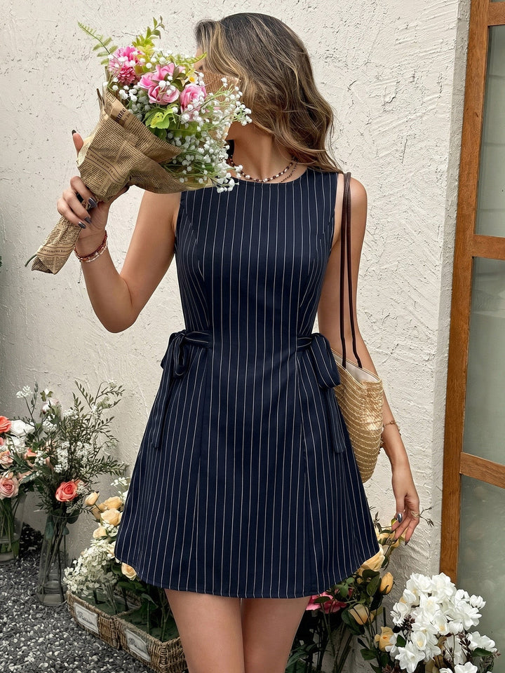 Navy Blue 1960s Striped Vintage Classic Dress 7