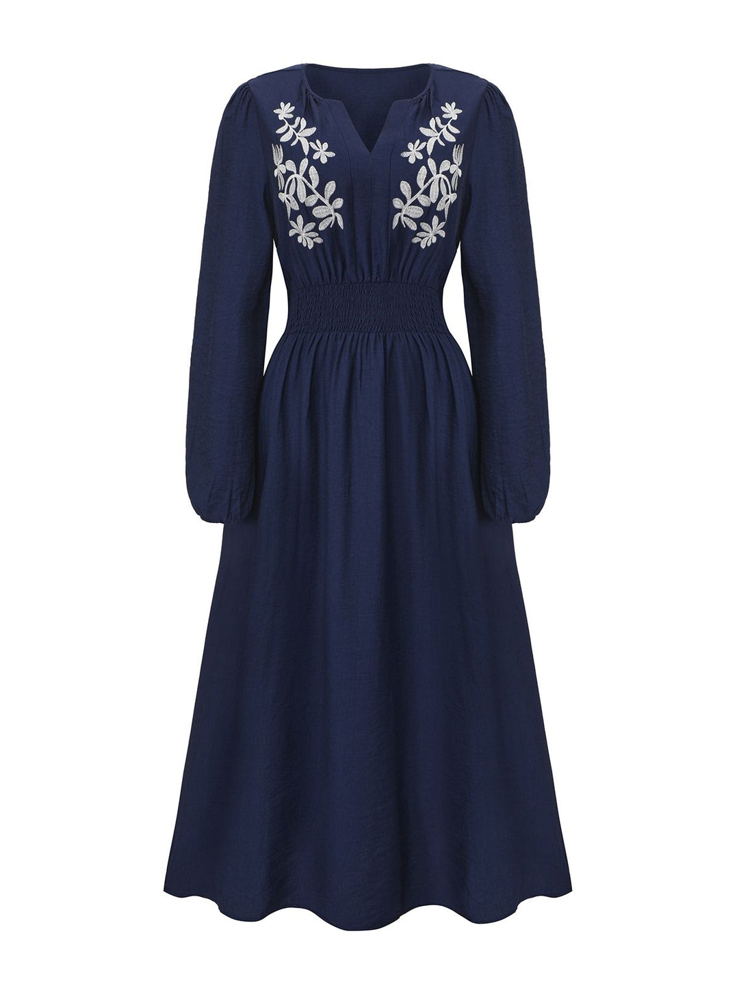 Navy Blue 1970s Floral Embroidered Maxi Dress - vintage dress, retro fashion, elegant red