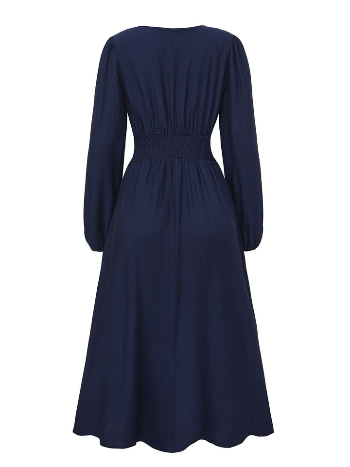 Navy Blue 1970s Floral Embroidered Maxi Dress - vintage dress, retro fashion, elegant red