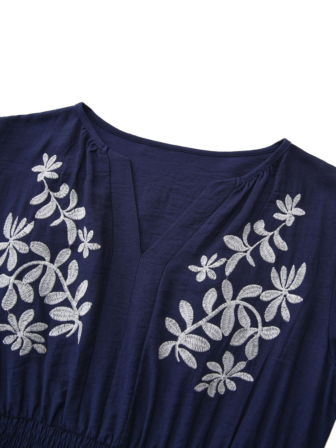 Navy Blue 1970s Floral Embroidered Maxi Dress - vintage dress, retro fashion, elegant red