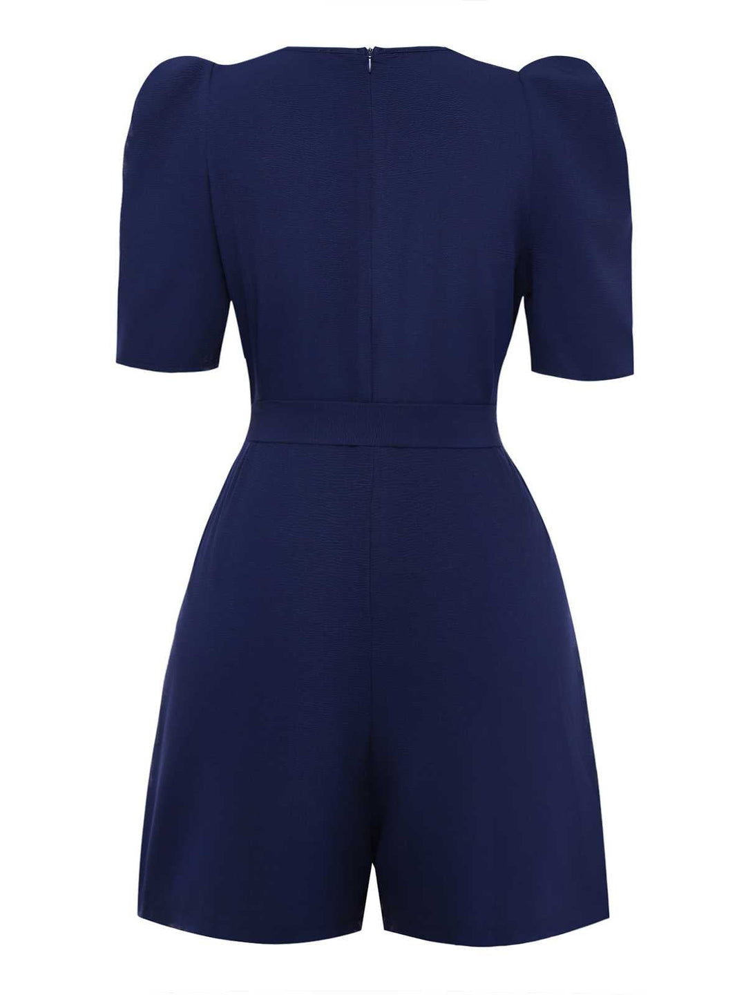 Navy Blue 1980s Belted Solid Romper - vintage jumpsuit, retro fashion
