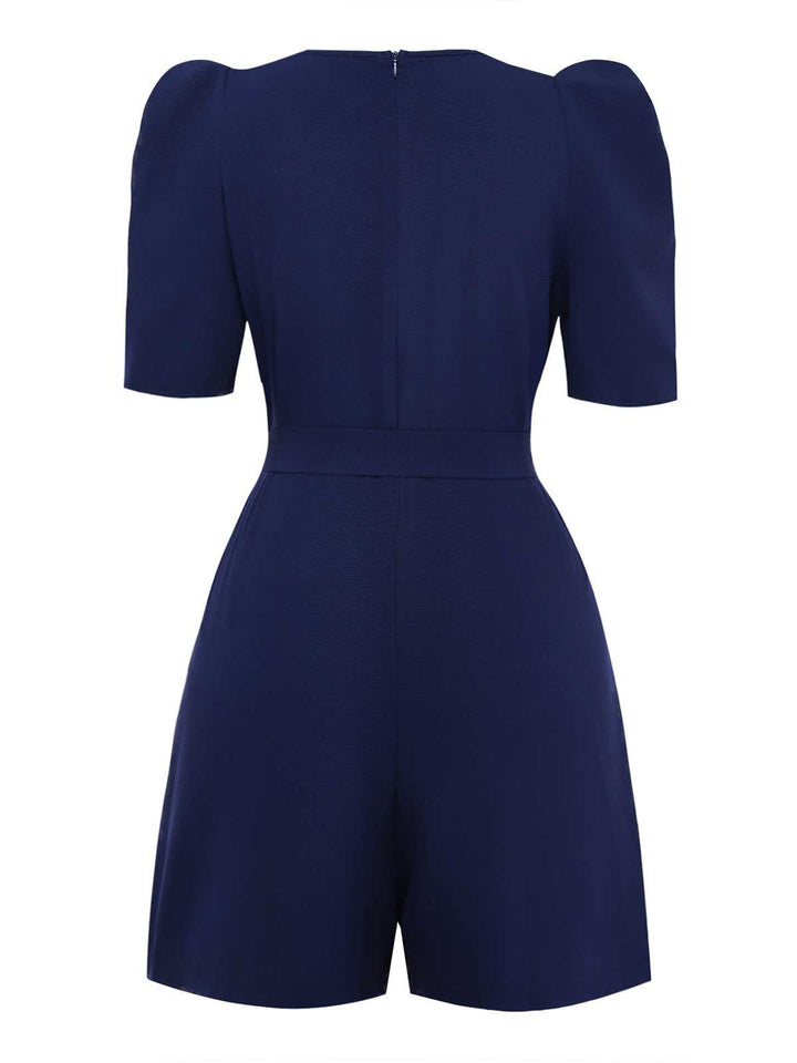 Navy Blue 1980s Belted Solid Romper - vintage jumpsuit, retro fashion