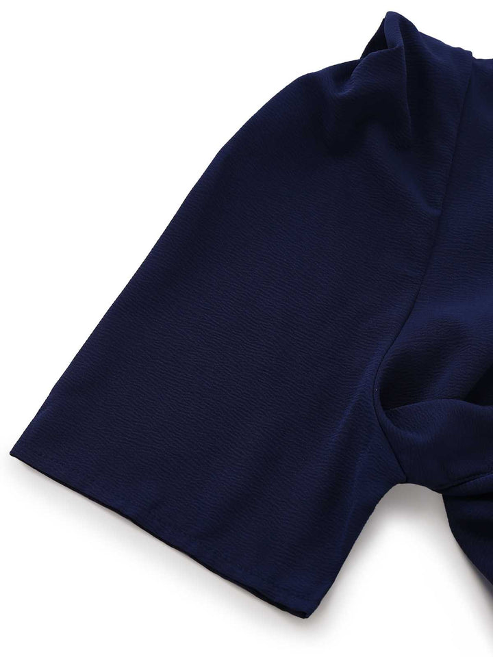 Navy Blue 1980s Belted Solid Romper - vintage jumpsuit, retro fashion