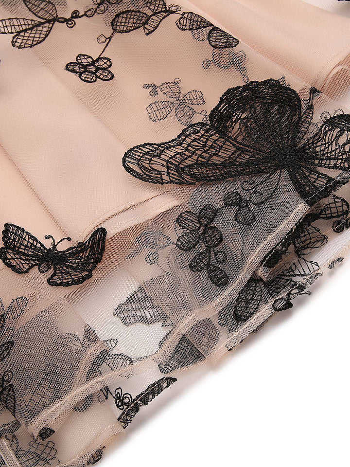 Nude 1950s Lace Butterfly Swing Vintage Dress, classic vintage style elegant retro fashion - Image 9