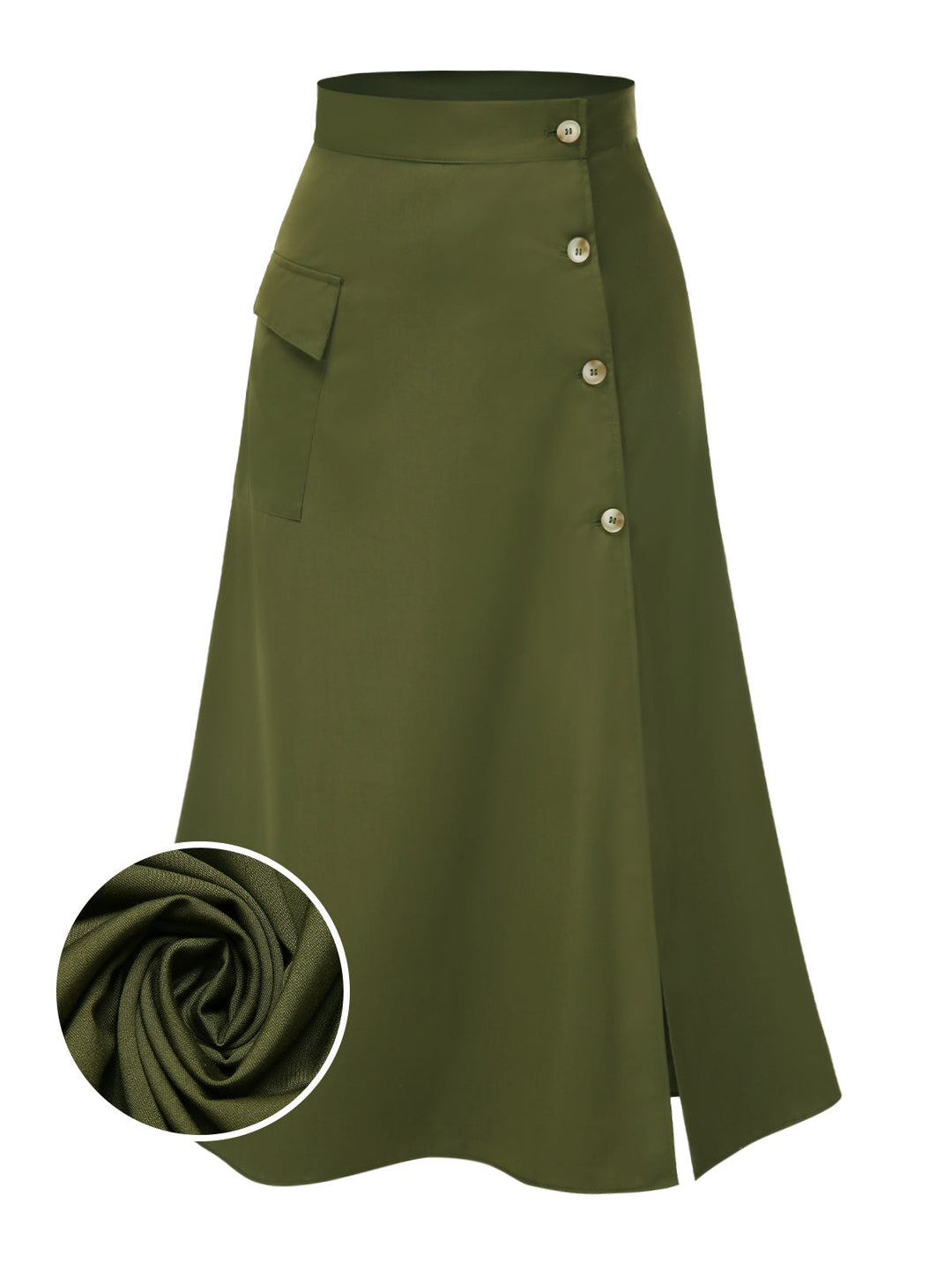 She sways in this Olive Green 1940s Button Slit Skirt and it&