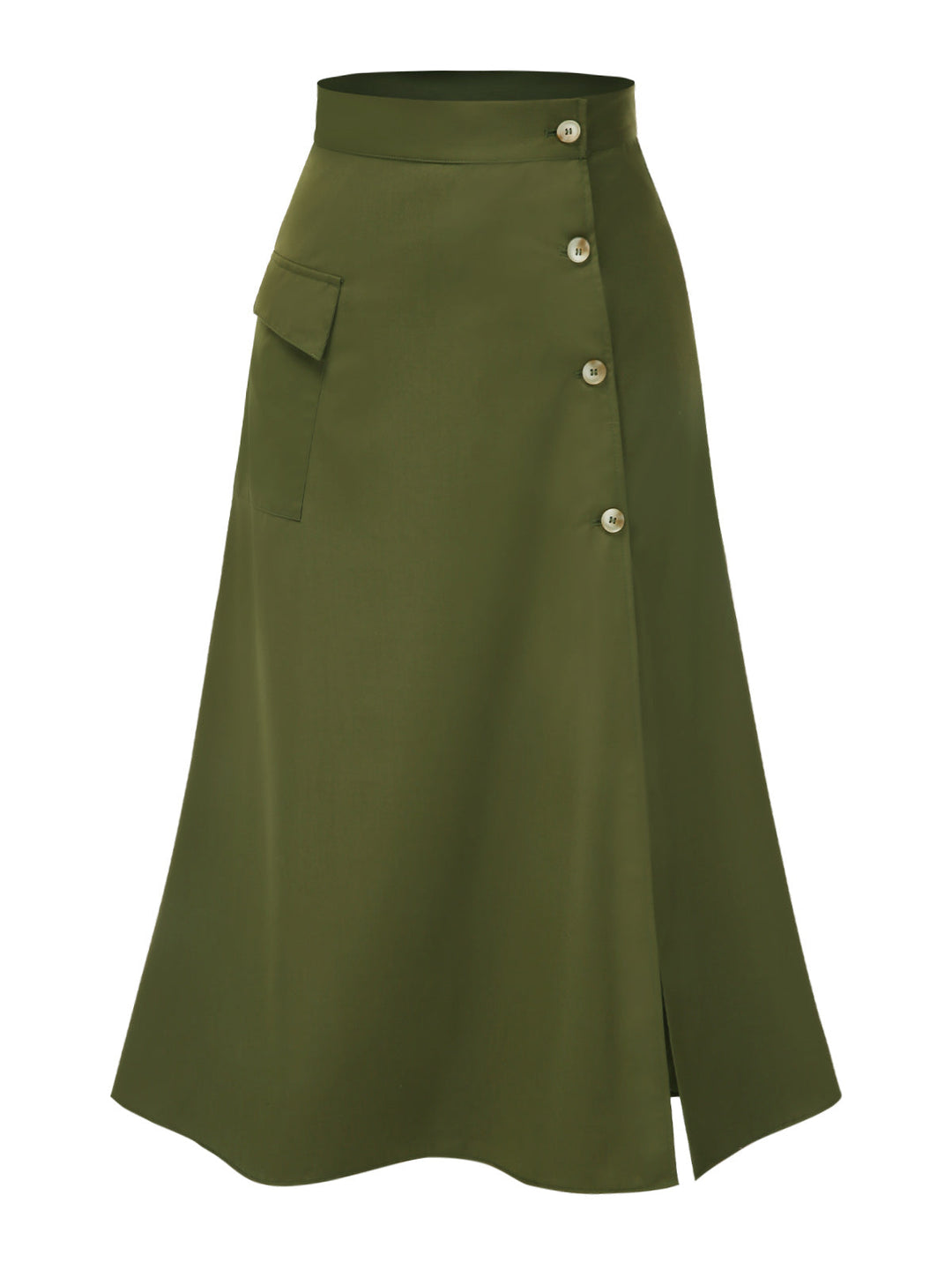 Olive Green 1940s Button Slit Skirt: 1940s grace for the woman who dances through life