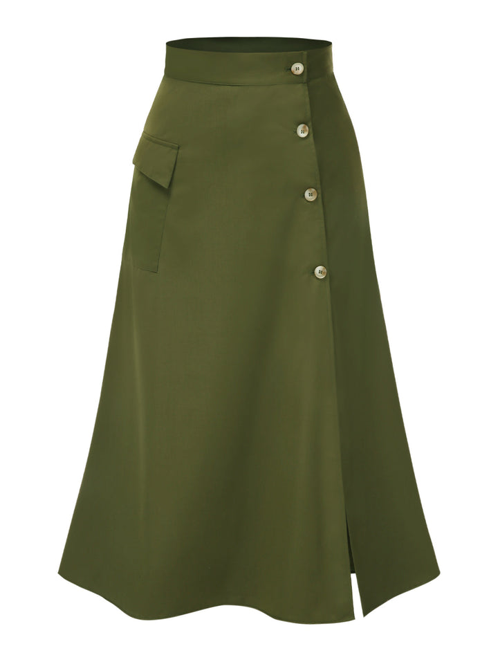 Olive Green 1940s Button Slit Skirt: 1940s grace for the woman who dances through life