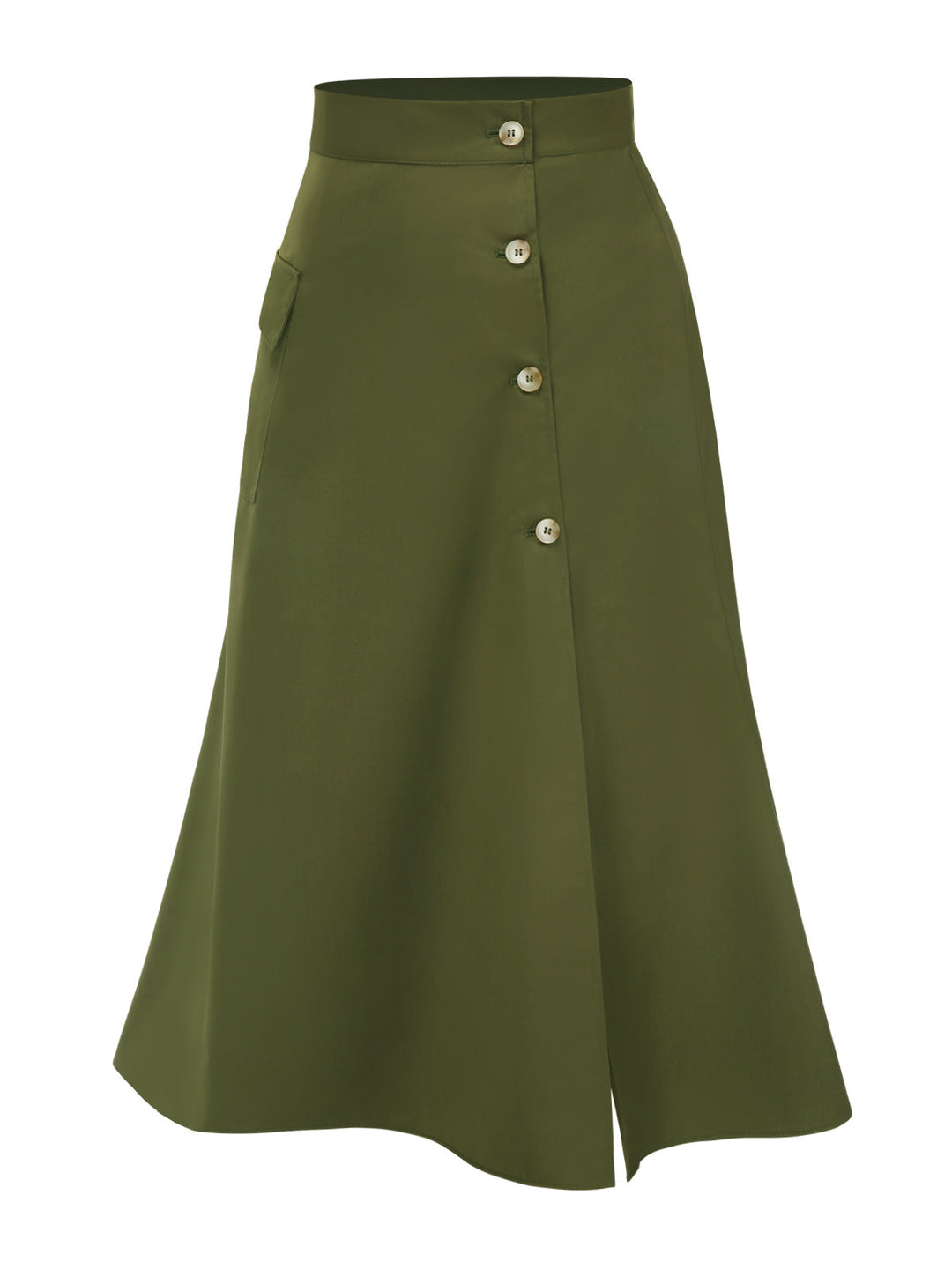 This Olive Green 1940s Button Slit Skirt spins 1940s stories with every step