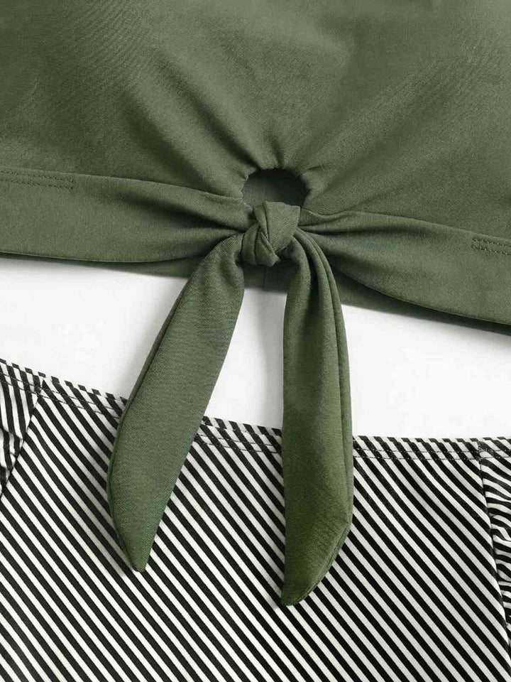 Olive Green 1940s Tie Front High-Waist Tankini Set - vintage fashion, retro style, classic elegance for vintage lovers