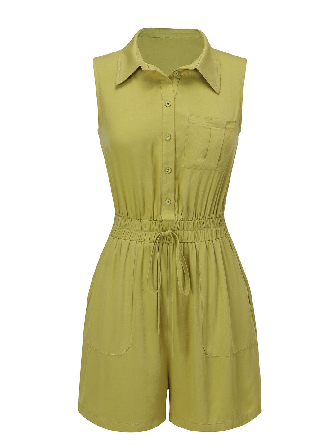 Olive Green 1950s Solid Lapel Belt Romper, vintage romper, retro jumpsuit - perfect for women who love vintage and retro fashion