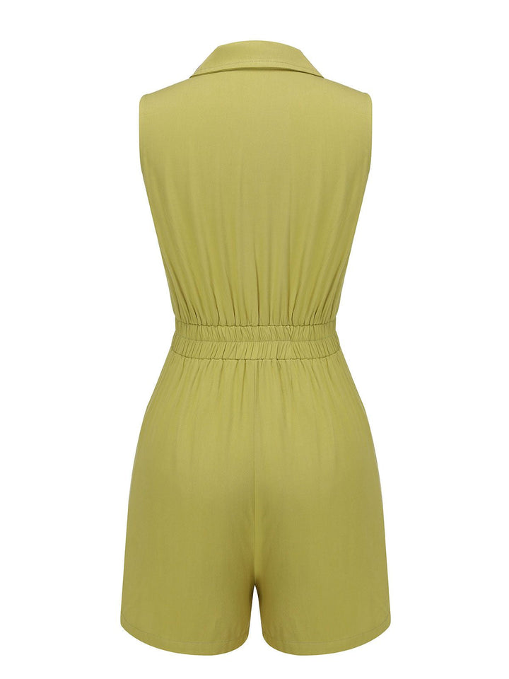 Olive Green 1950s Solid Lapel Belt Romper, vintage romper, retro jumpsuit - perfect for women who love vintage and retro fashion