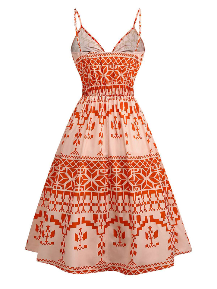Orange 1940s Floral Print Lace-Up Cut-Out Dress: where 1940s romance meets her modern spirit