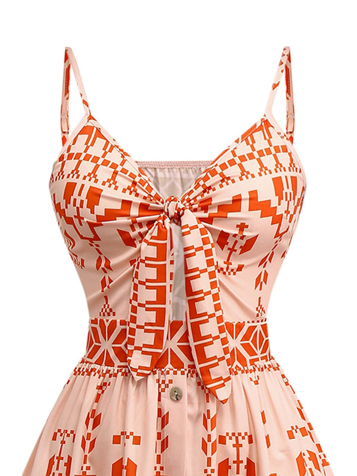 This Orange 1940s Floral Print Lace-Up Cut-Out Dress wraps her in 1940s elegance, one twirl at a time