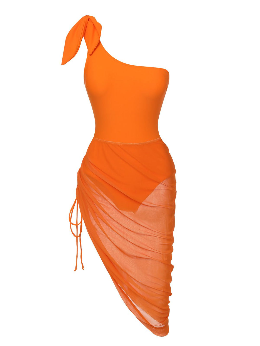 Orange 1940s Solid Swimsuit &amp; High Low Cover-Up, vintage swimsuit, pin-up swimwear - perfect for women who love vintage and retro fashion