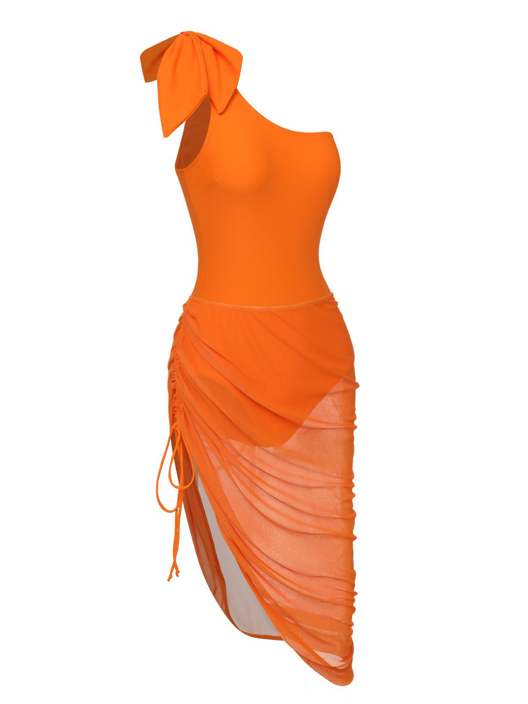 Orange 1940s Solid Swimsuit &amp; High Low Cover-Up, vintage swimsuit, pin-up swimwear - perfect for women who love vintage and retro fashion