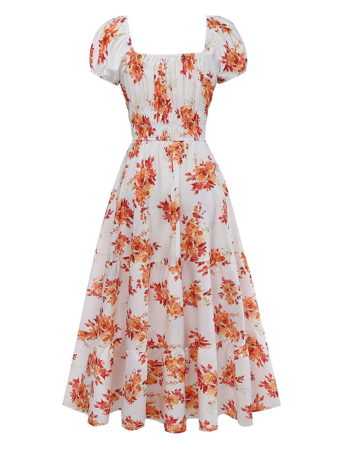 Orange 1940s Square Neck Midi Dress, vintage dress, retro fashion - perfect for women who love vintage and retro fashion