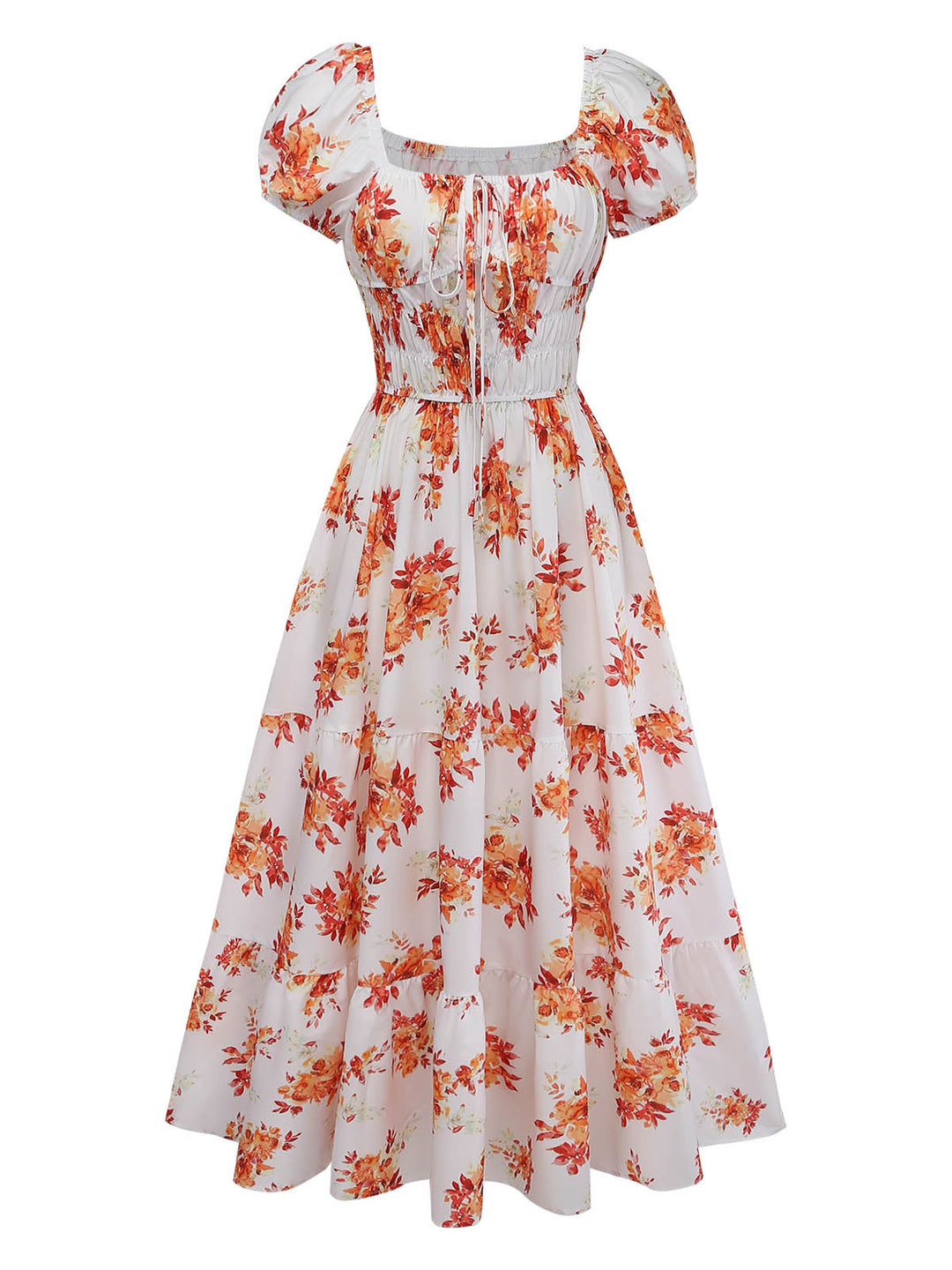 Orange 1940s Square Neck Midi Dress, vintage dress, retro fashion - perfect for women who love vintage and retro fashion